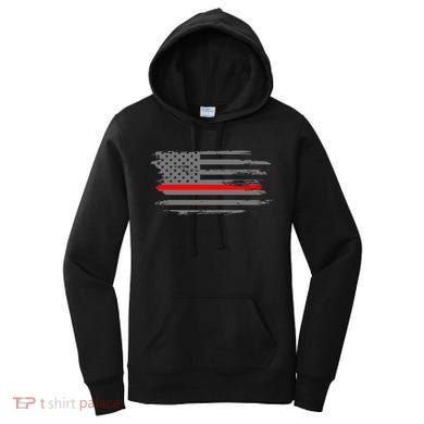 Thin Red Line Fire Fire And Rescue American Flag Gift Women's Hoodie