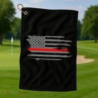 Thin Red Line Fire Fire And Rescue American Flag Gift Golf Towel thumb 1