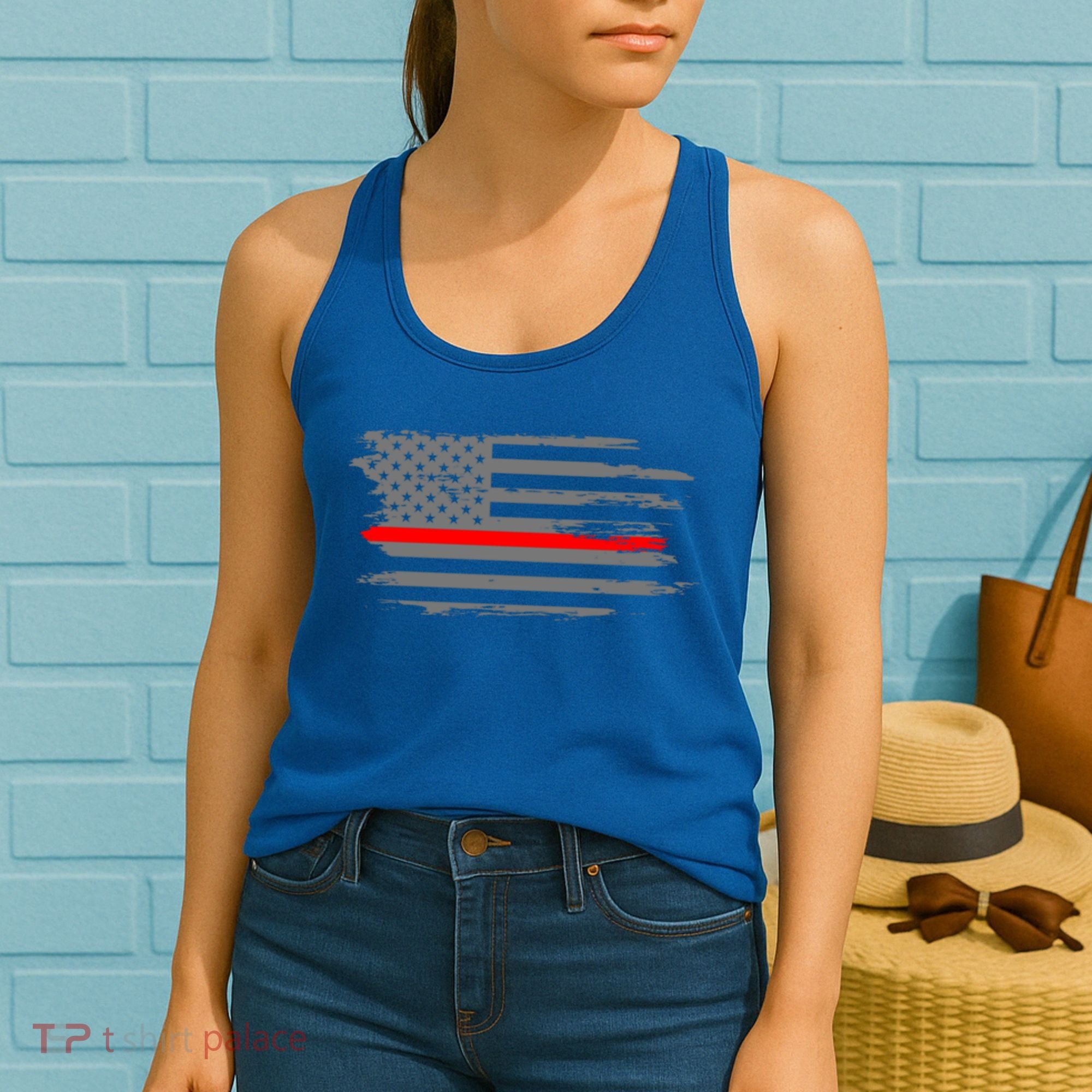 Thin Red Line Fire Fire And Rescue American Flag Gift Women's Tank Top