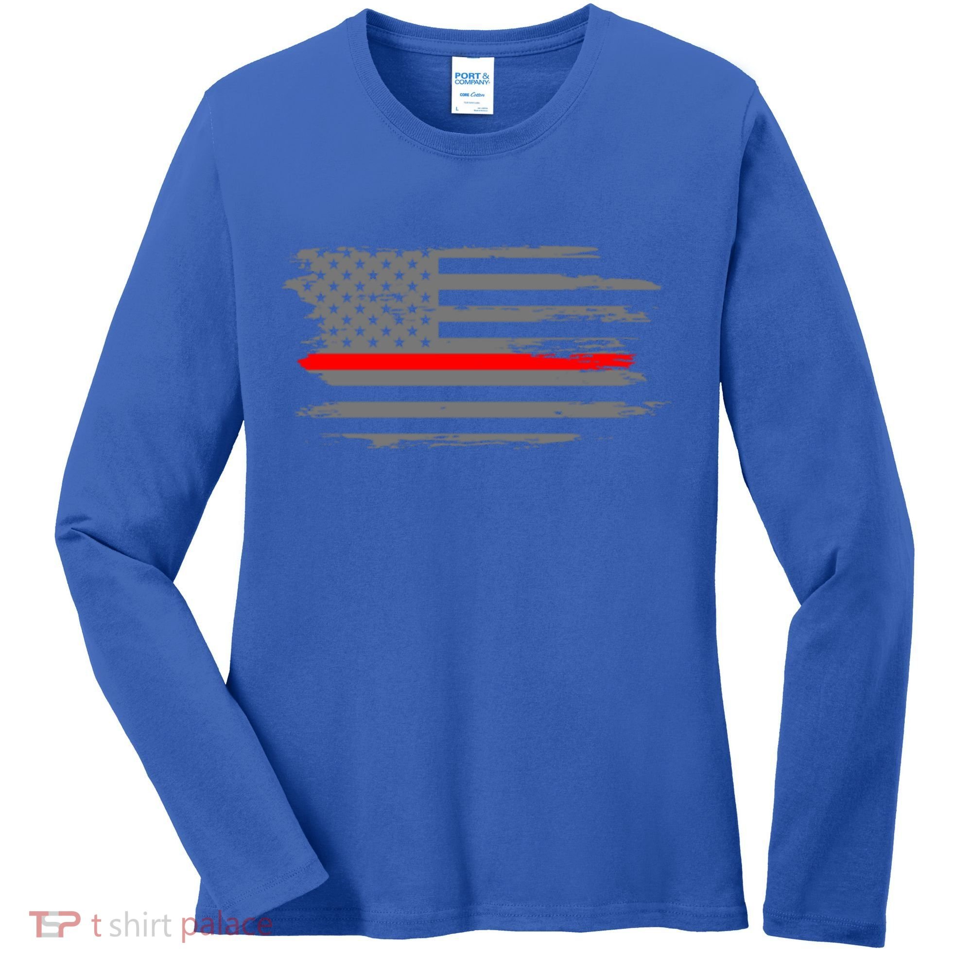 Thin Red Line Fire Fire And Rescue American Flag Gift Women's Long Sleeve Shirt