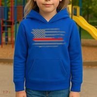 Thin Red Line Fire Fire And Rescue American Flag Gift Kids Hoodie thumb 3