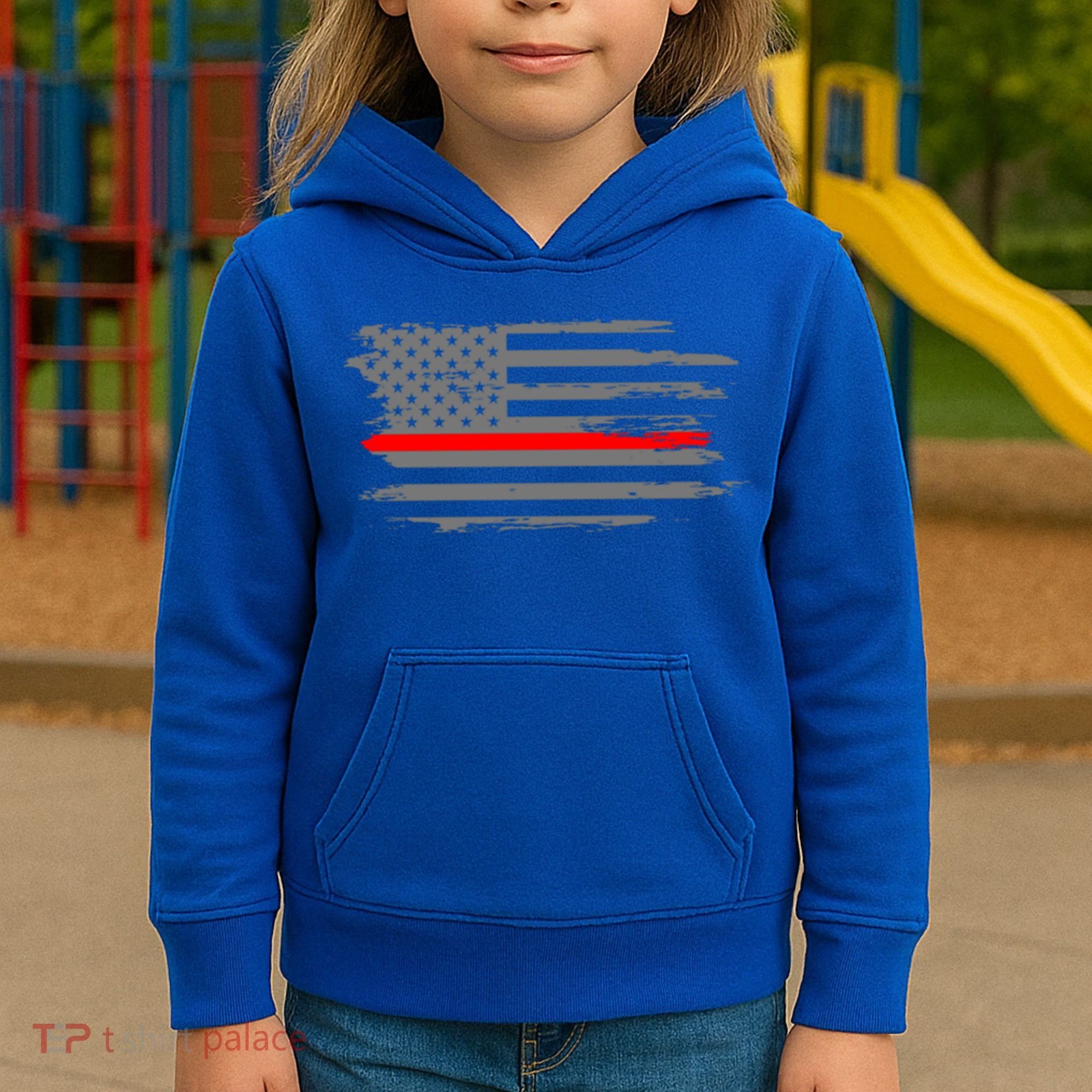 Thin Red Line Fire Fire And Rescue American Flag Gift Kids Hoodie