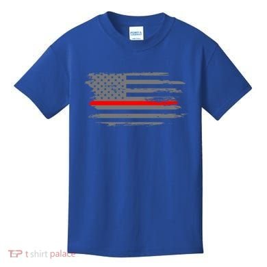Thin Red Line Fire Fire And Rescue American Flag Gift Kids T-Shirt