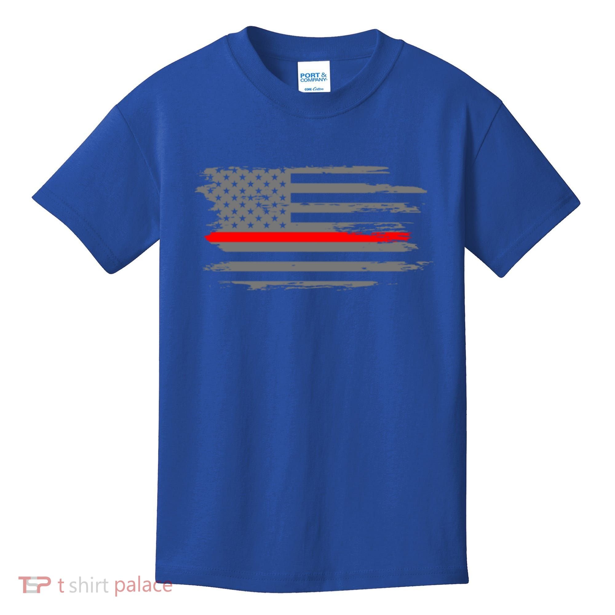 Thin Red Line Fire Fire And Rescue American Flag Gift Kids T-Shirt