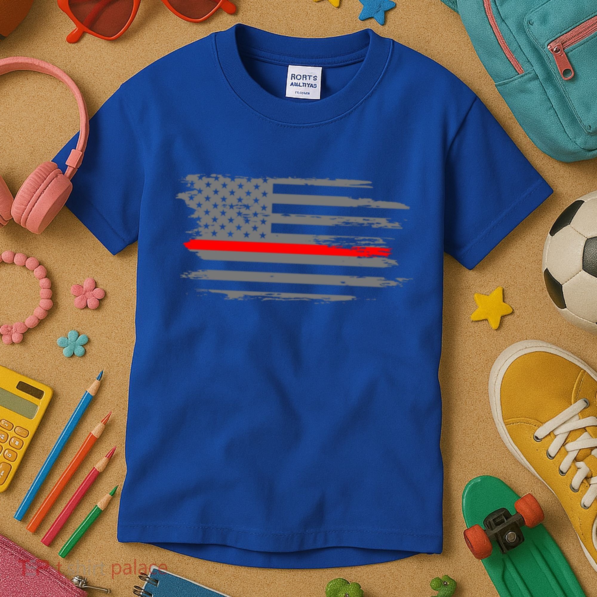Thin Red Line Fire Fire And Rescue American Flag Gift Kids T-Shirt
