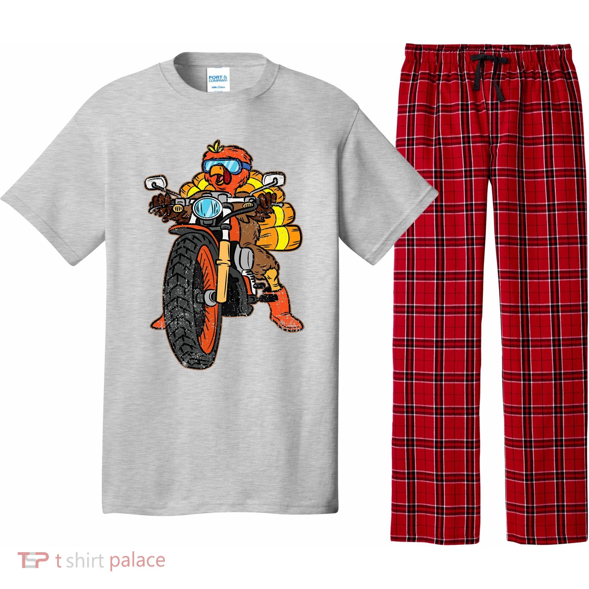 Turkey Riding Motorcycle Thanksgiving Day Cool Biker Rider Pajama Set