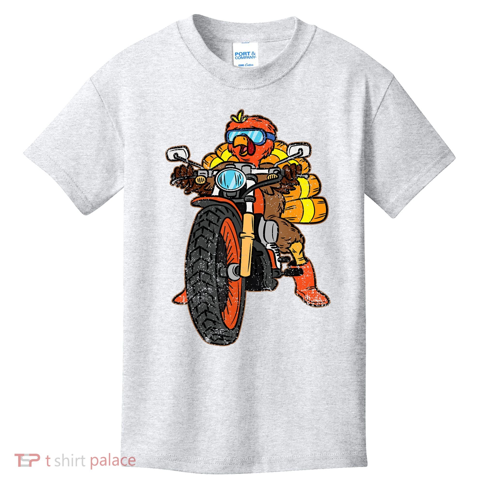 Turkey Riding Motorcycle Thanksgiving Day Cool Biker Rider Kids T-Shirt