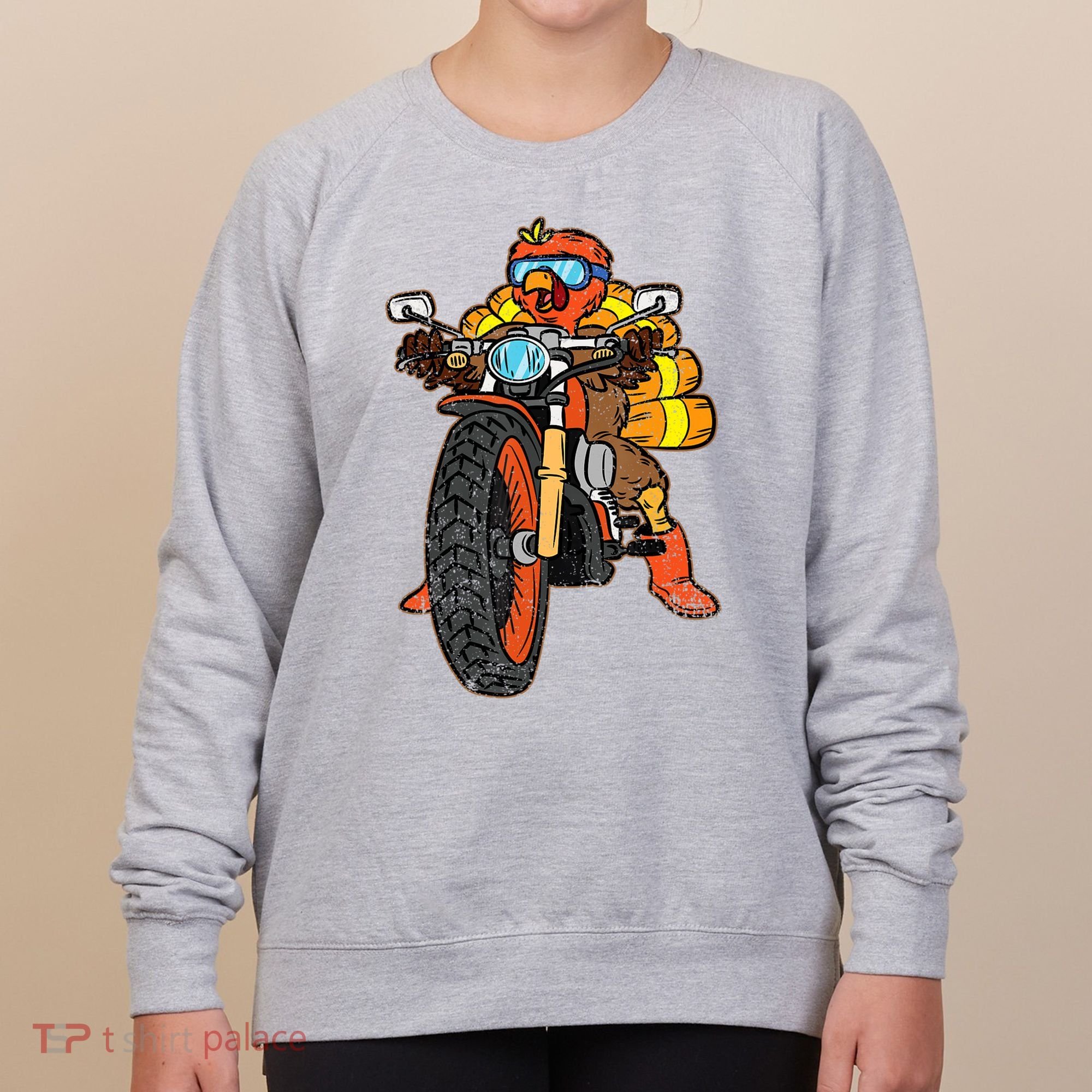 Turkey Riding Motorcycle Thanksgiving Day Cool Biker Rider Women's Sweatshirt