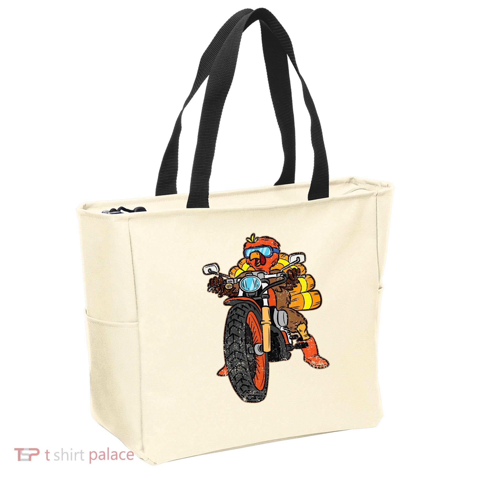 Turkey Riding Motorcycle Thanksgiving Day Cool Biker Rider Tote Bag