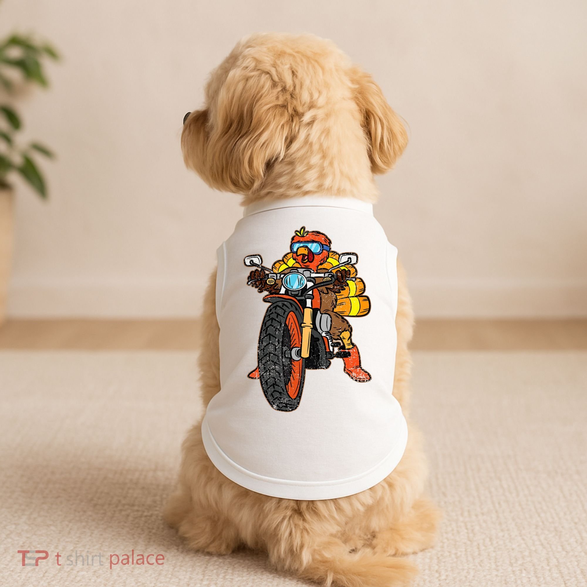 Turkey Riding Motorcycle Thanksgiving Day Cool Biker Rider Doggie Tank