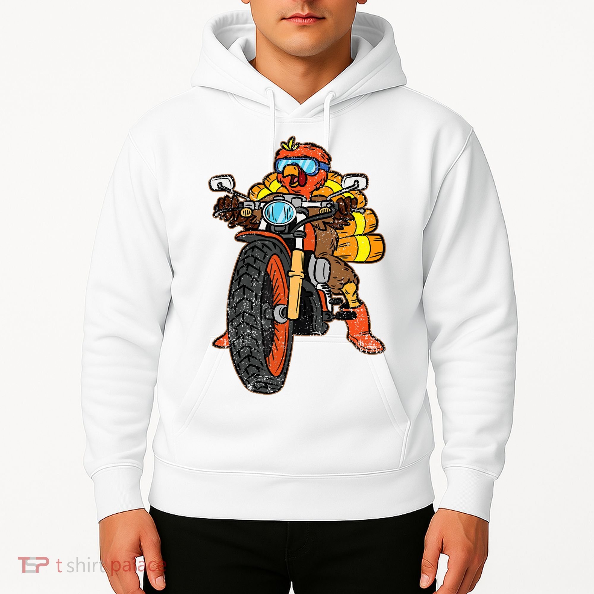 Turkey Riding Motorcycle Thanksgiving Day Cool Biker Rider Hoodie