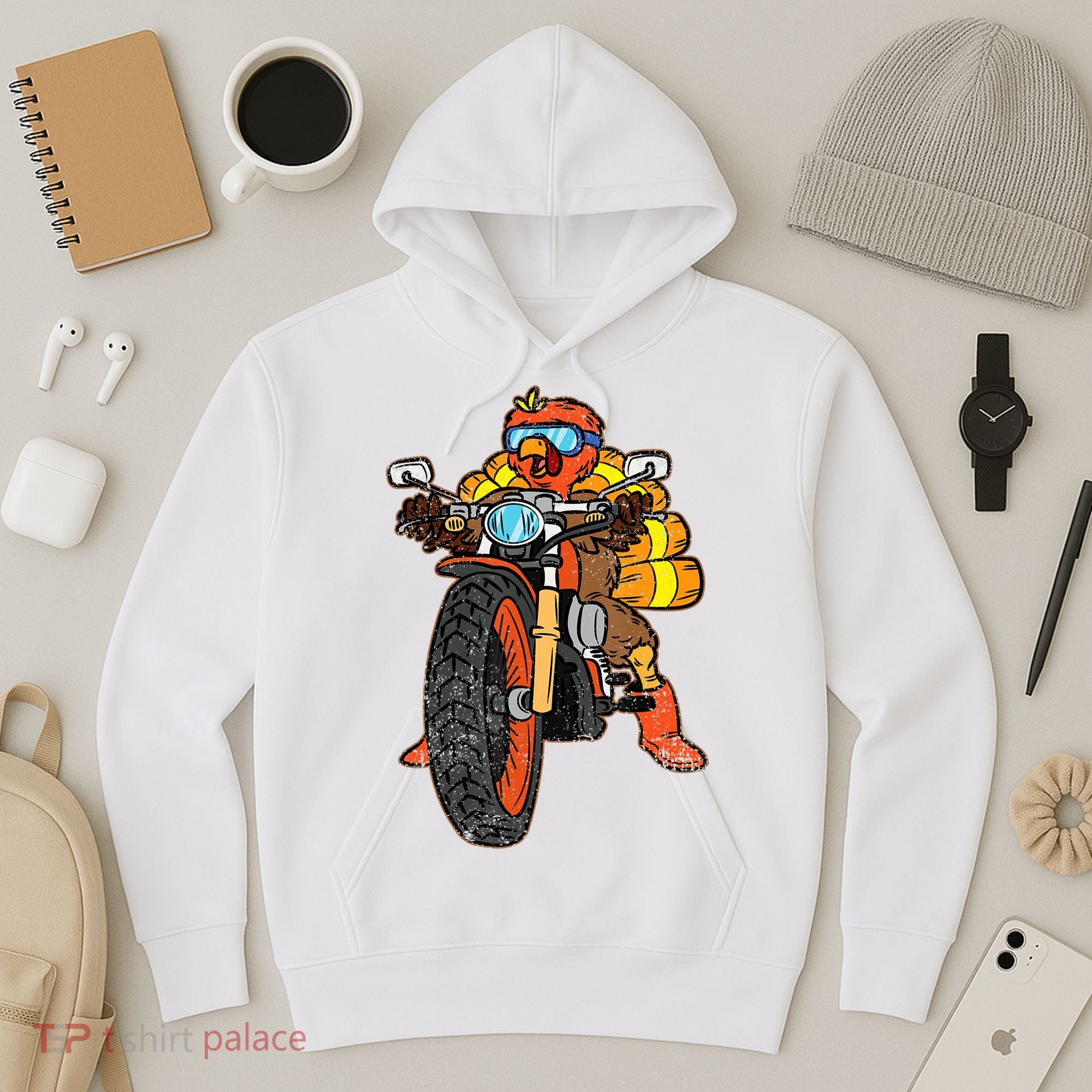 Turkey Riding Motorcycle Thanksgiving Day Cool Biker Rider Hoodie