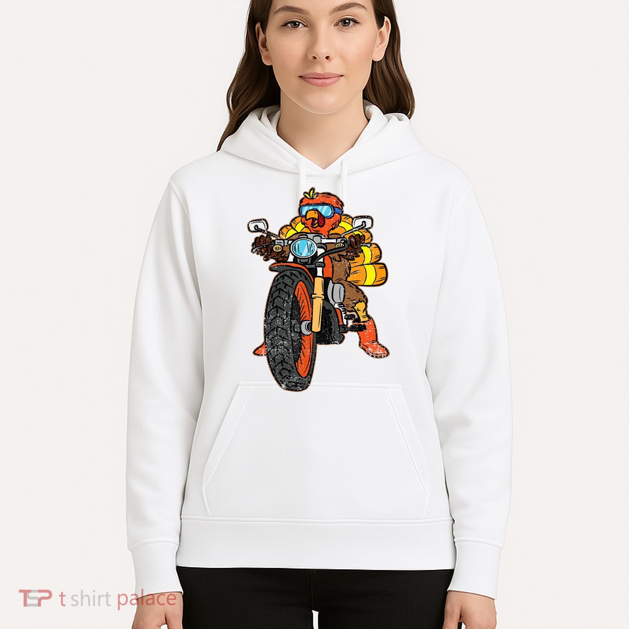 Turkey Riding Motorcycle Thanksgiving Day Cool Biker Rider Hoodie