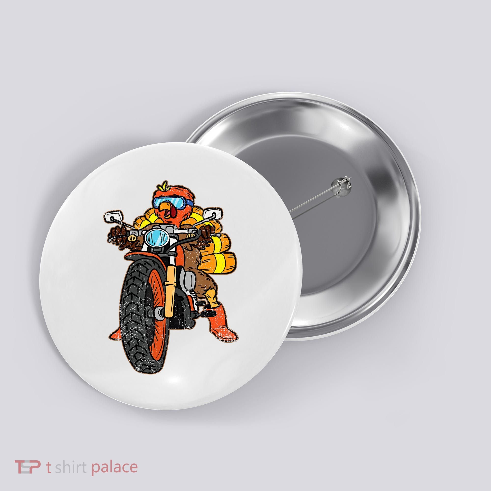 Turkey Riding Motorcycle Thanksgiving Day Cool Biker Rider Button