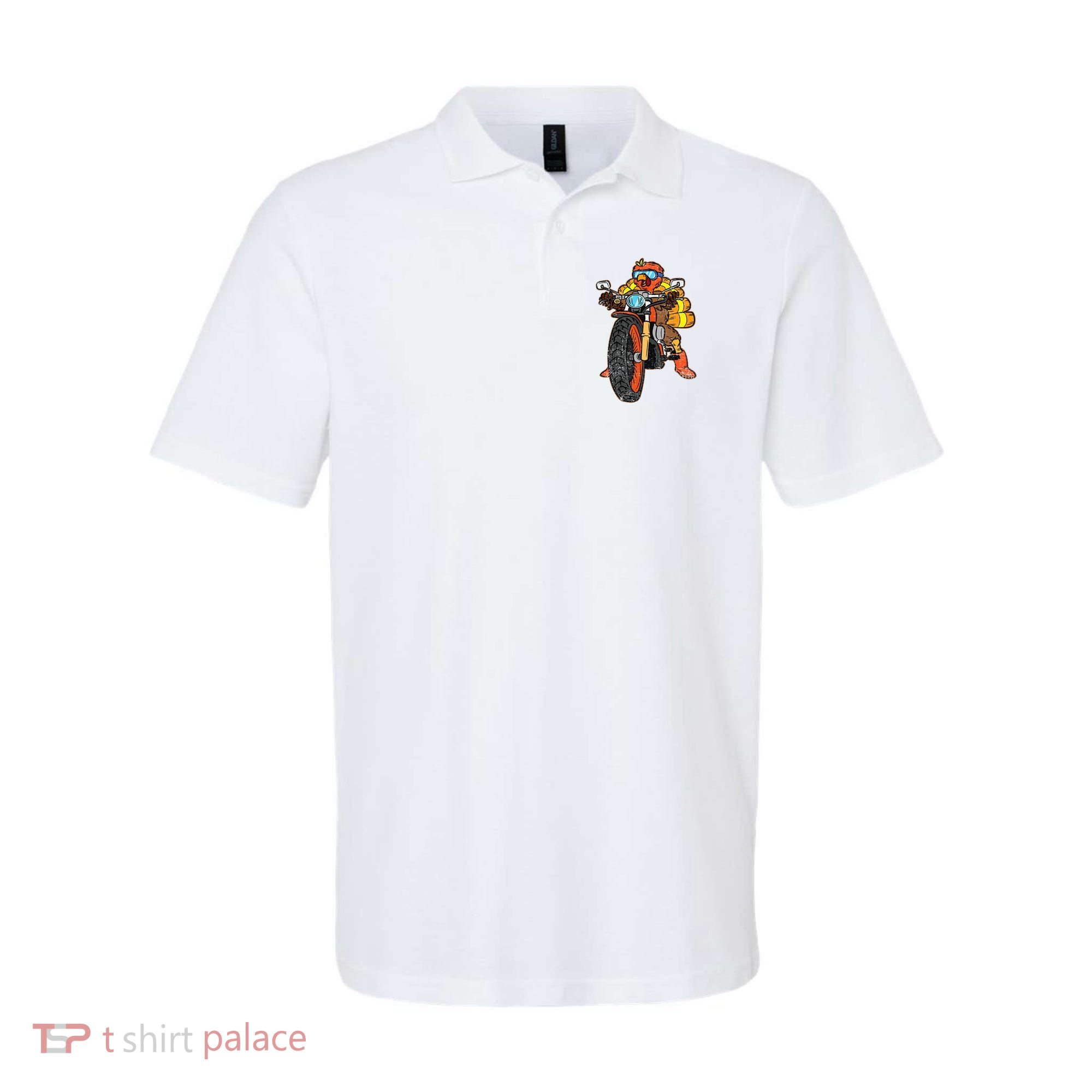 Turkey Riding Motorcycle Thanksgiving Day Cool Biker Rider Polo
