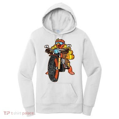 Turkey Riding Motorcycle Thanksgiving Day Cool Biker Rider Women's Hoodie