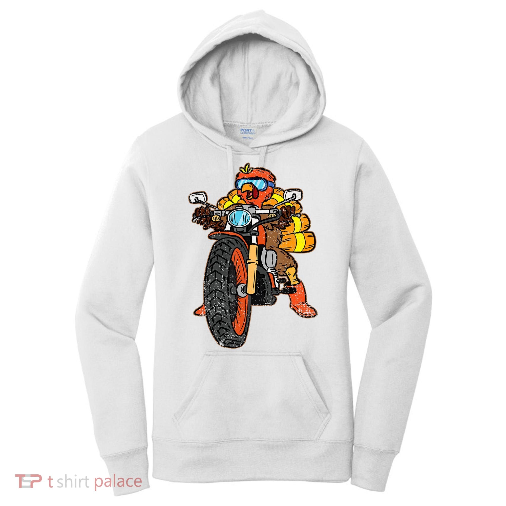 Turkey Riding Motorcycle Thanksgiving Day Cool Biker Rider Women's Hoodie
