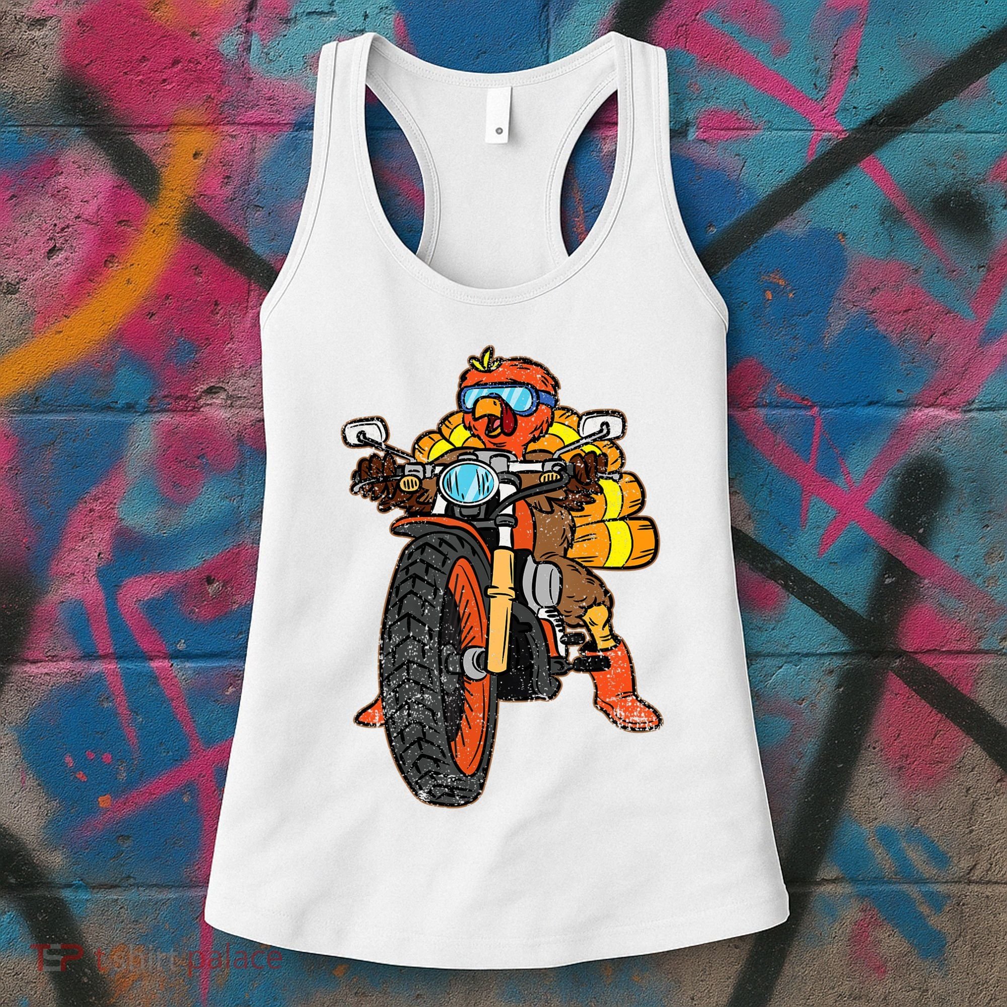 Turkey Riding Motorcycle Thanksgiving Day Cool Biker Rider Women's Tank Top