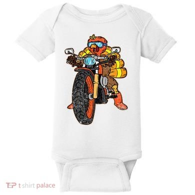 Turkey Riding Motorcycle Thanksgiving Day Cool Biker Rider Baby Bodysuit