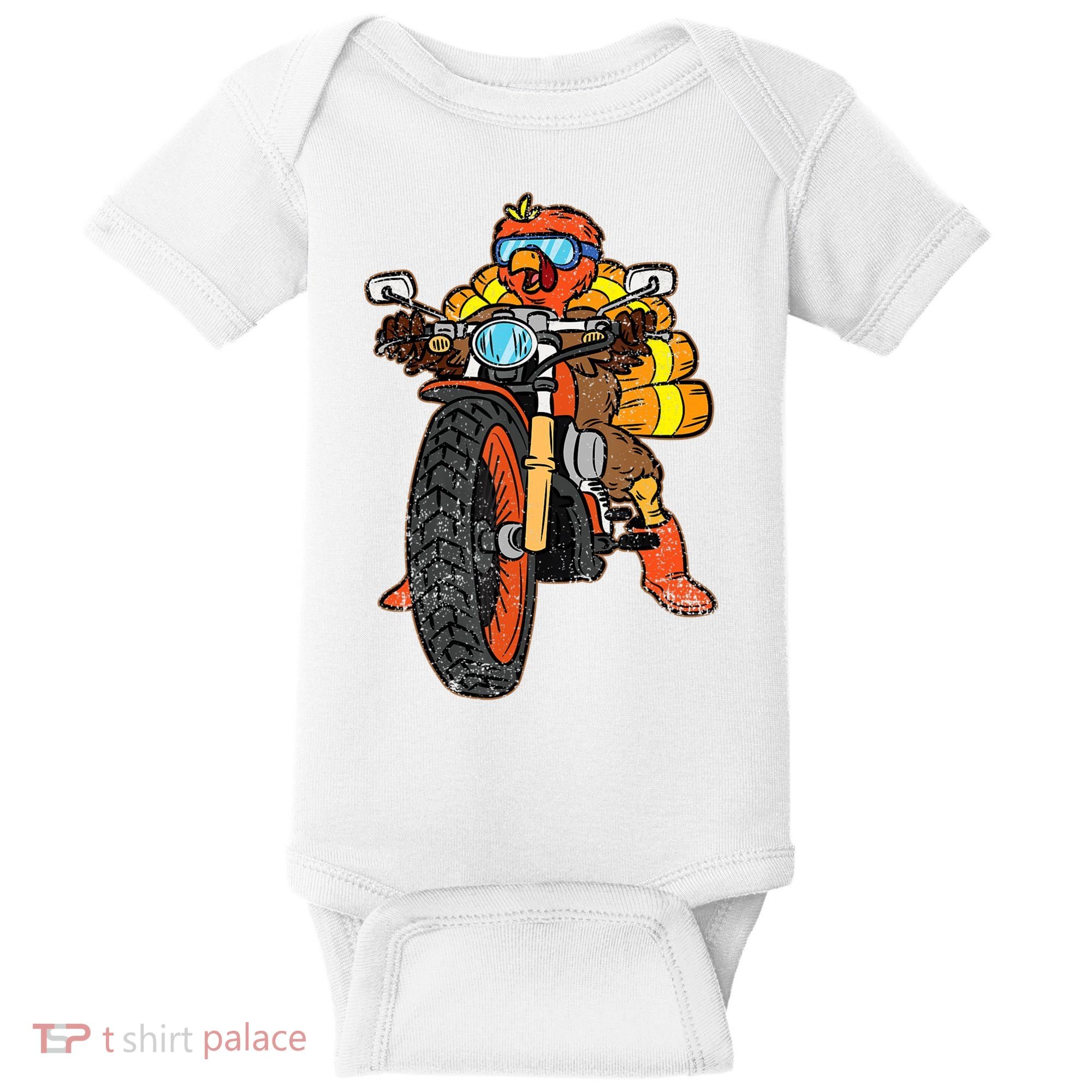 Turkey Riding Motorcycle Thanksgiving Day Cool Biker Rider Baby Bodysuit