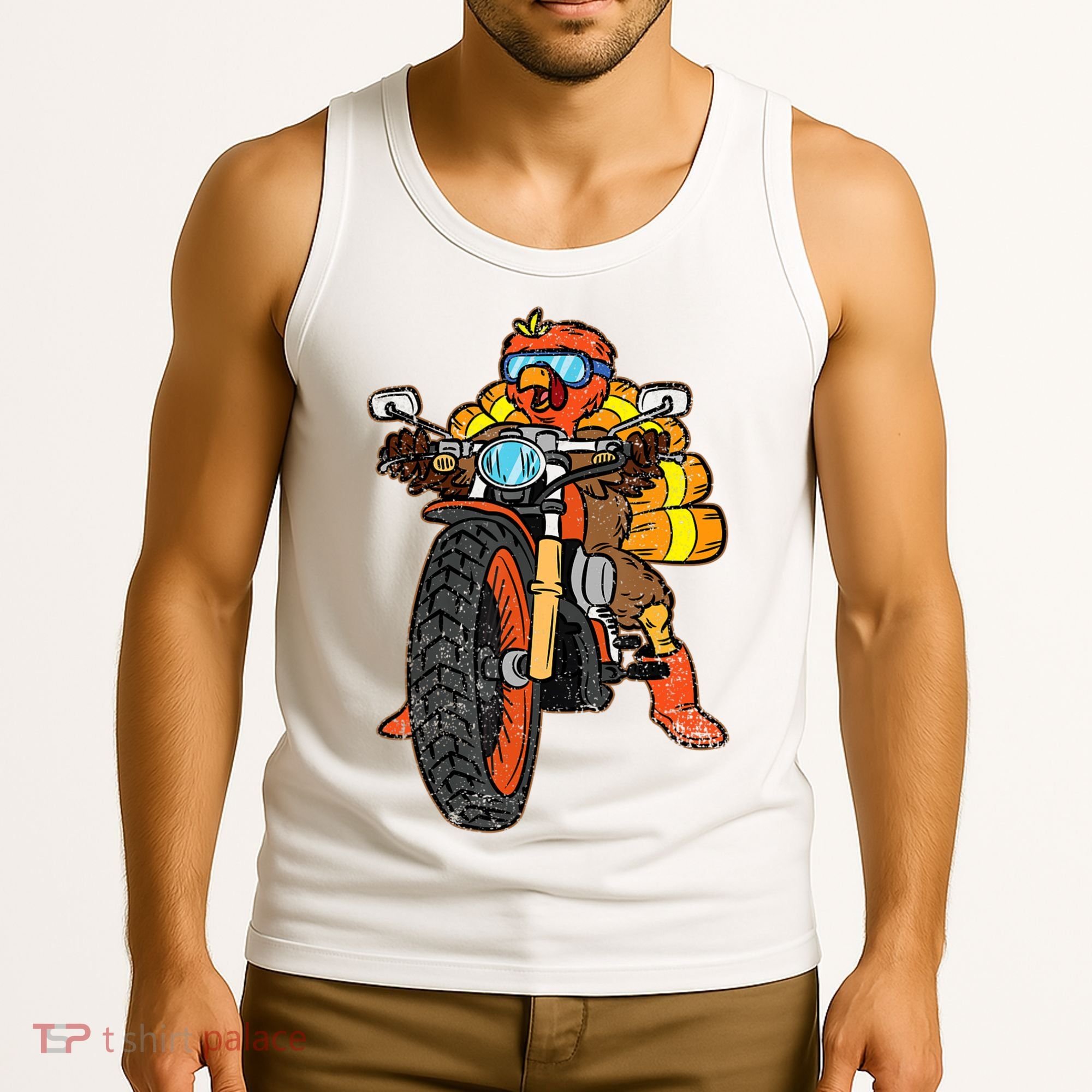 Turkey Riding Motorcycle Thanksgiving Day Cool Biker Rider Tank Top