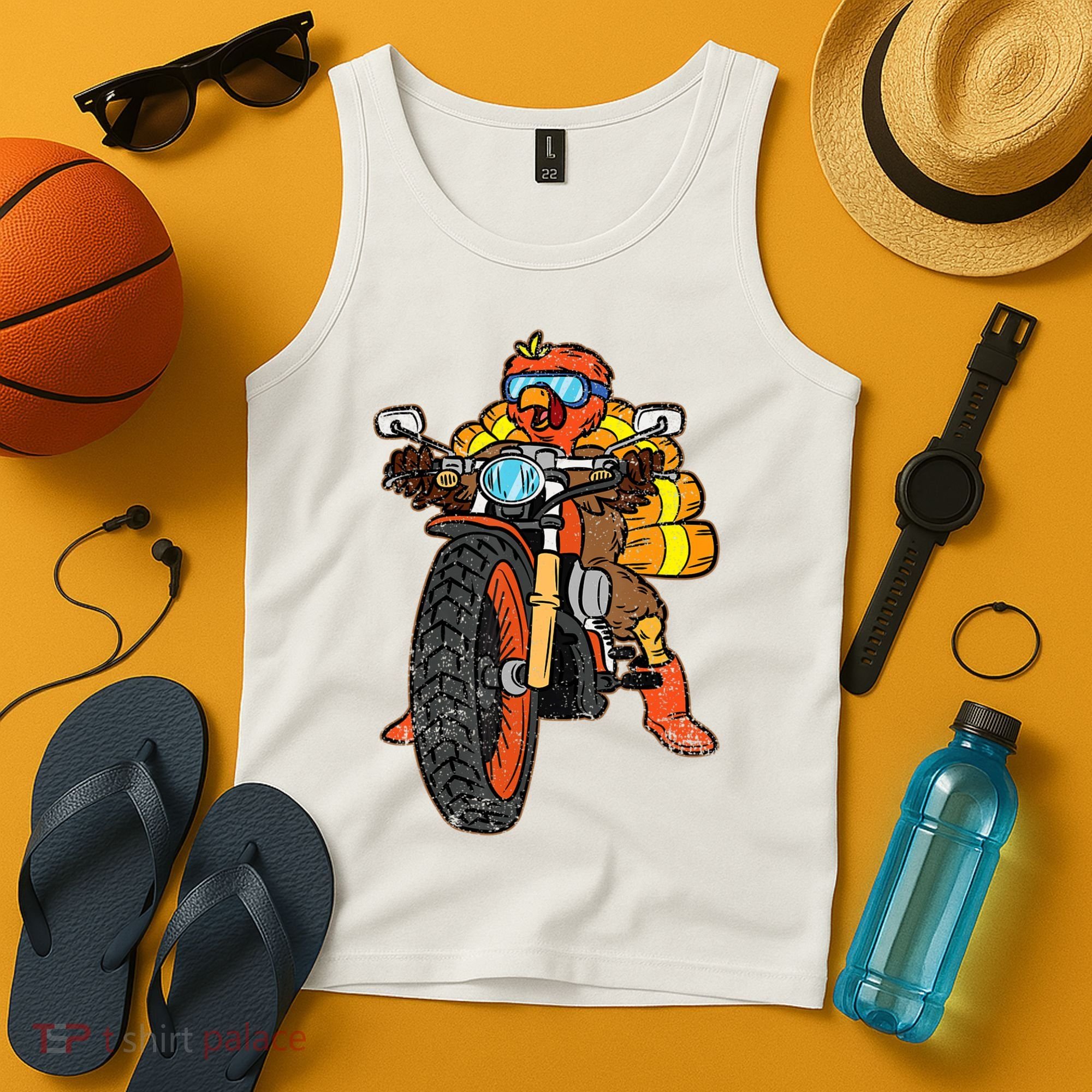 Turkey Riding Motorcycle Thanksgiving Day Cool Biker Rider Tank Top
