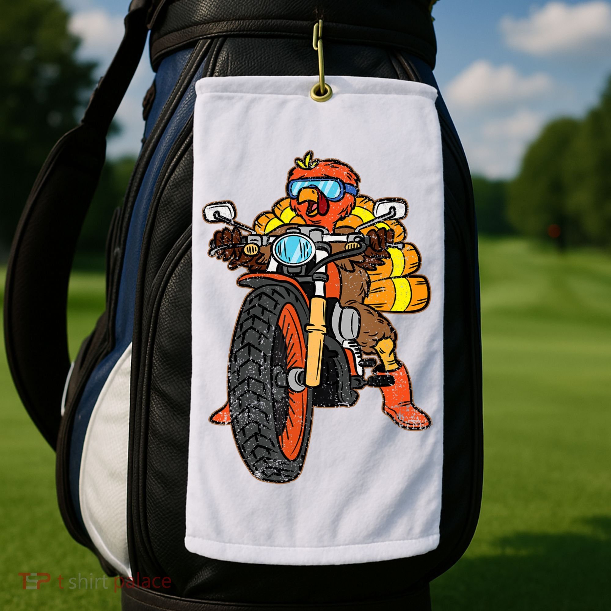 Turkey Riding Motorcycle Thanksgiving Day Cool Biker Rider Golf Towel