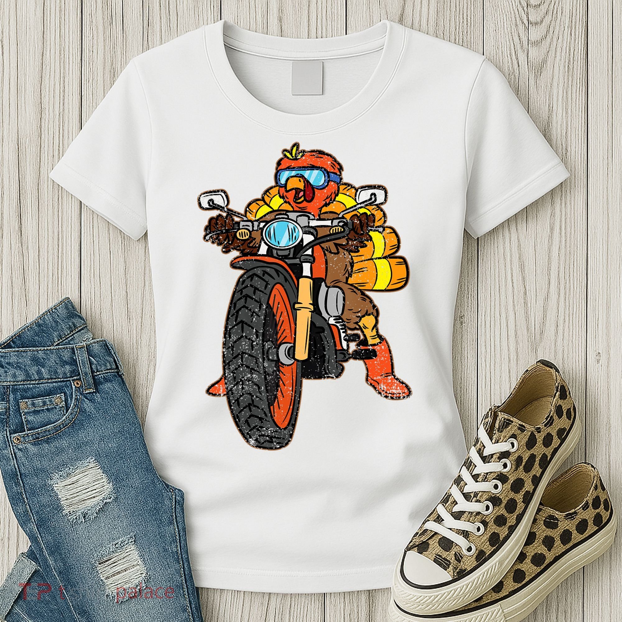Turkey Riding Motorcycle Thanksgiving Day Cool Biker Rider Women's T-Shirt