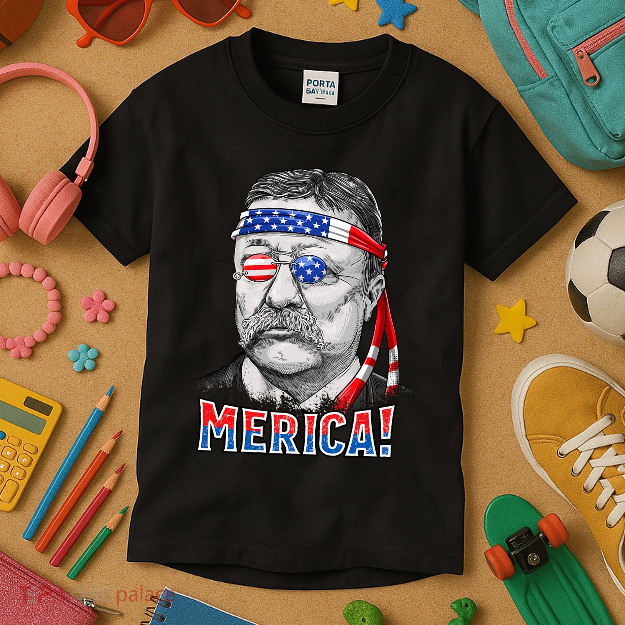 Theodore Roosevelt Merica 4th July Usa Us President Kids T-Shirt