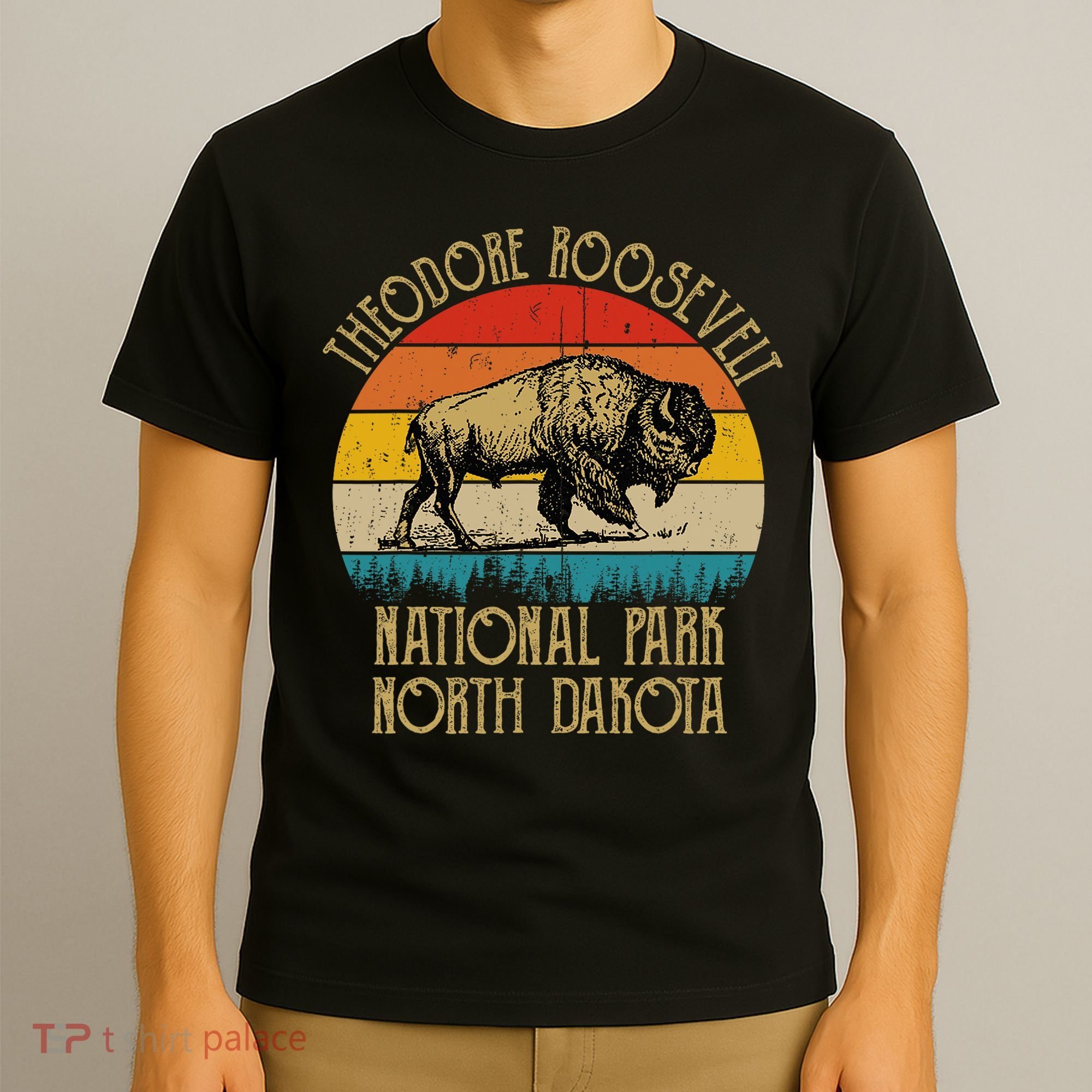 Theodore Roosevelt National Park North Dakota Buffalo Retro T-Shirt