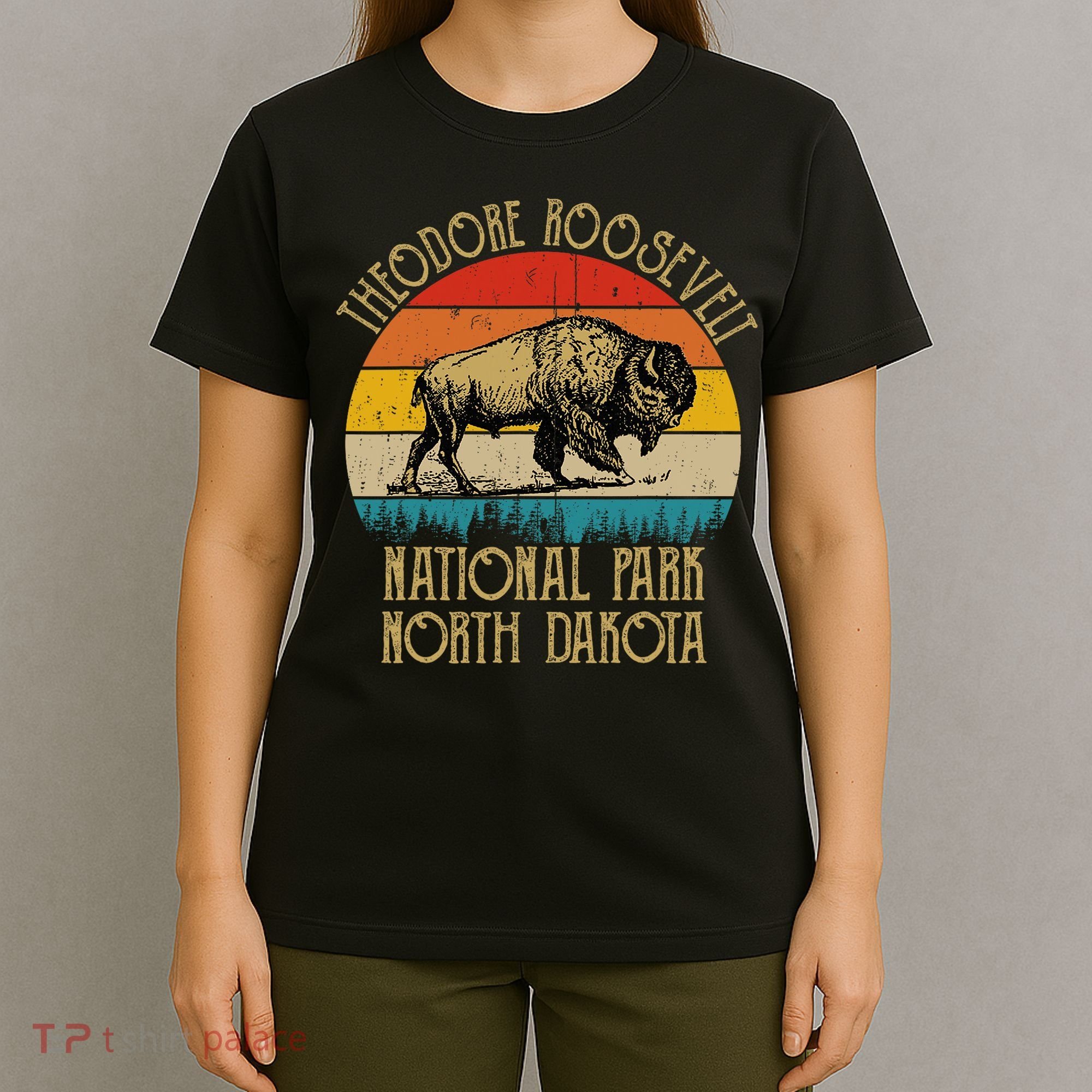 Theodore Roosevelt National Park North Dakota Buffalo Retro T-Shirt