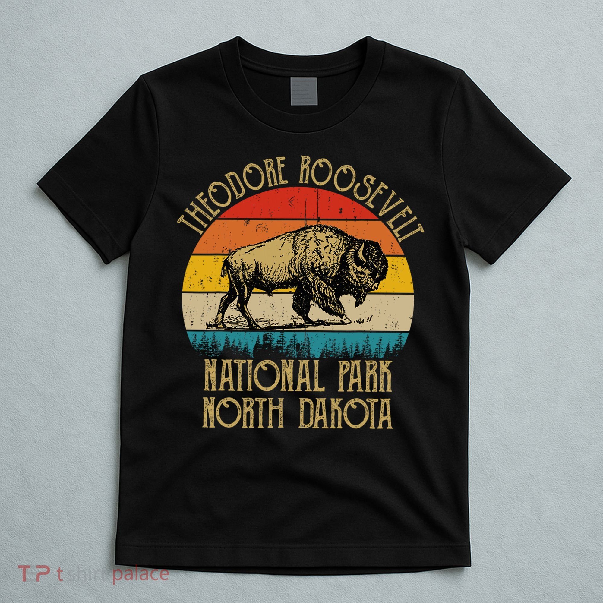 Theodore Roosevelt National Park North Dakota Buffalo Retro T-Shirt