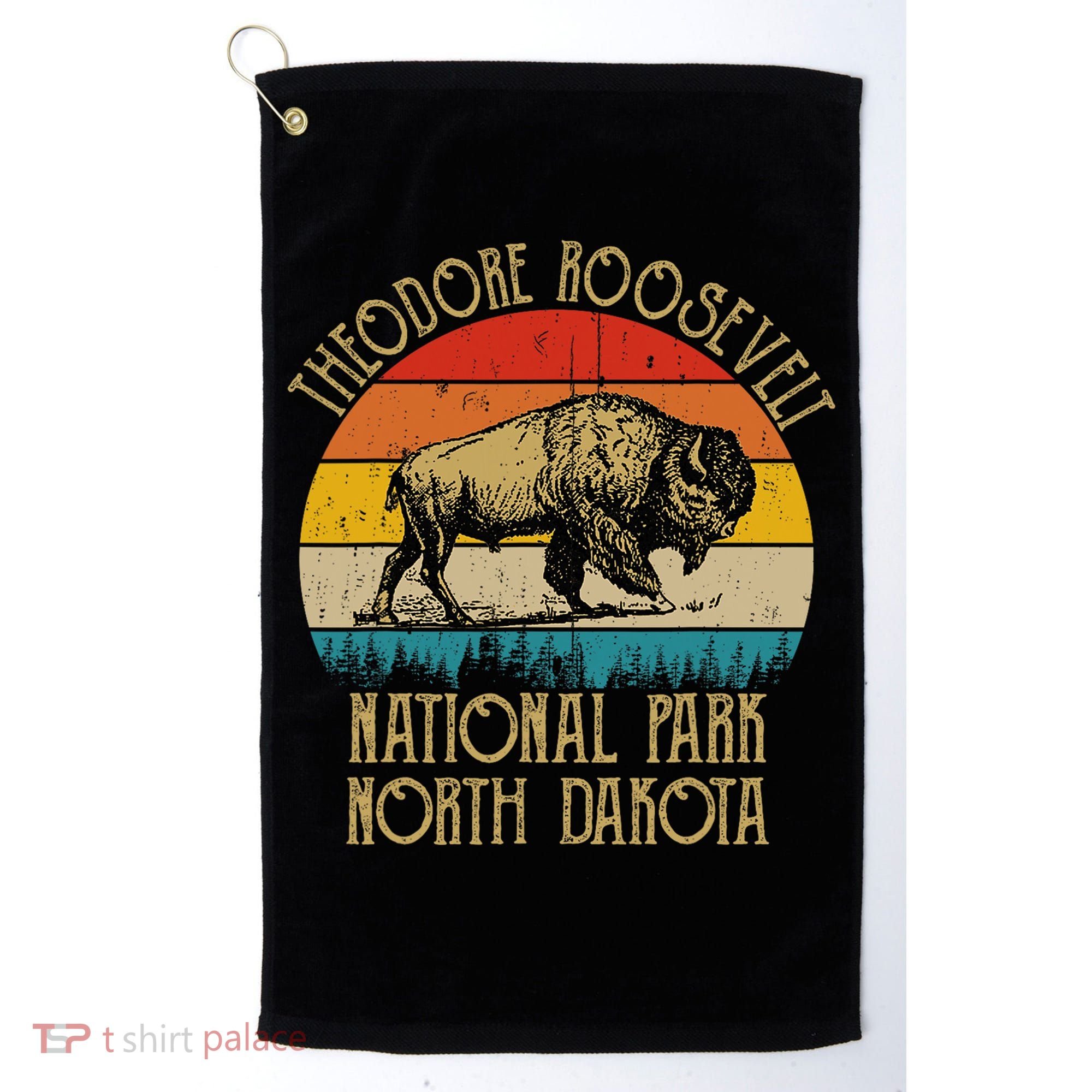 Theodore Roosevelt National Park North Dakota Buffalo Retro Golf Towel