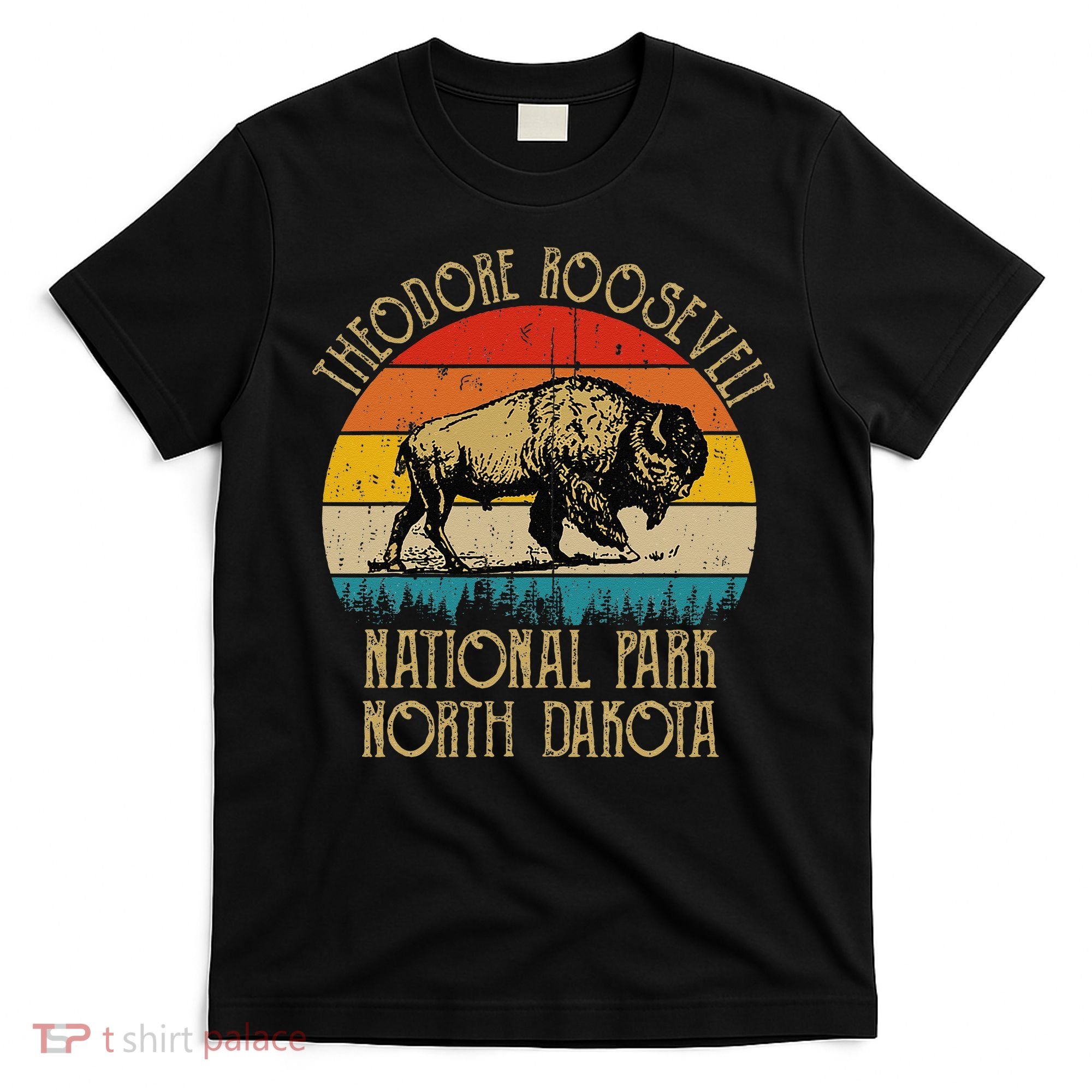Theodore Roosevelt National Park North Dakota Buffalo Retro T-Shirt