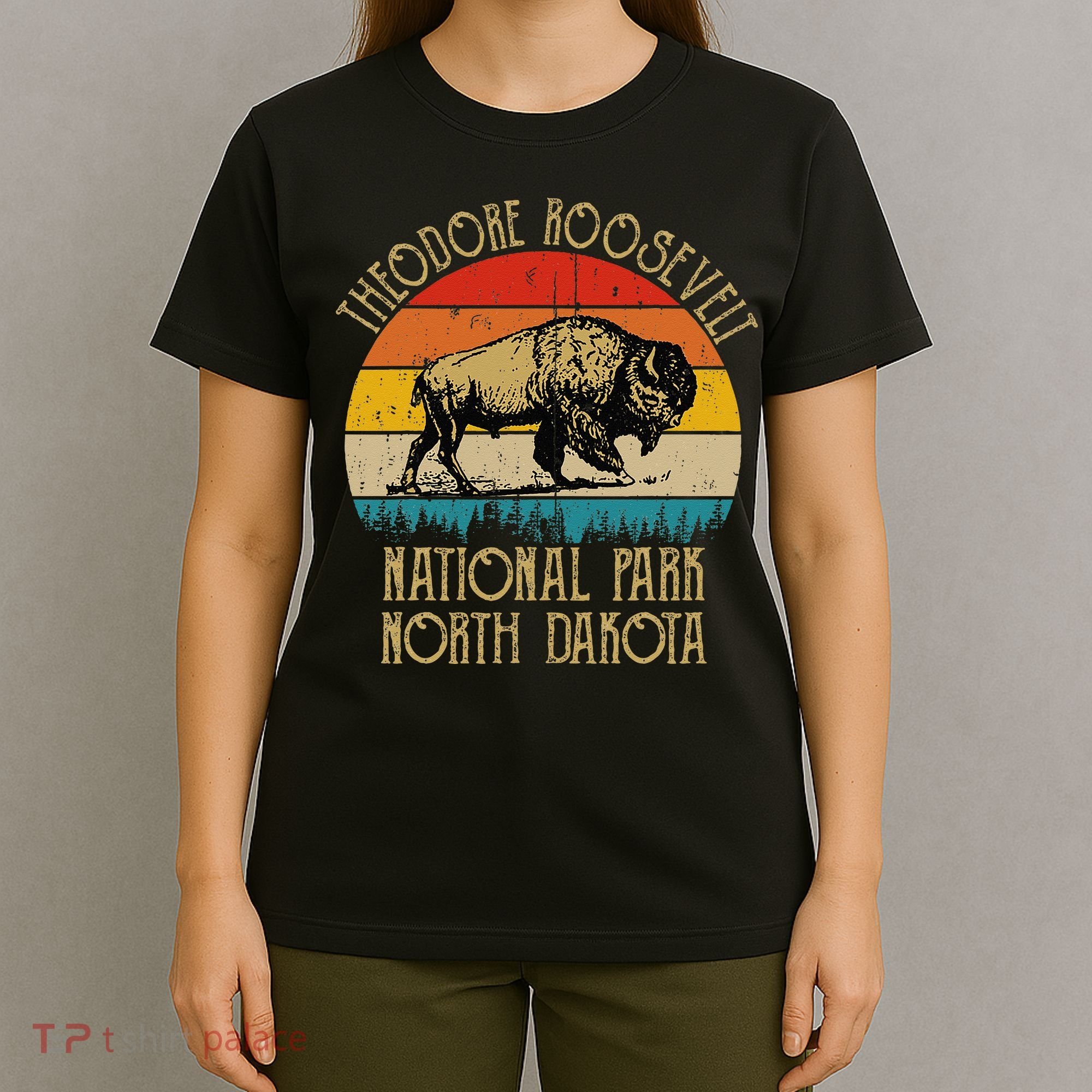 Theodore Roosevelt National Park North Dakota Buffalo Retro T-Shirt