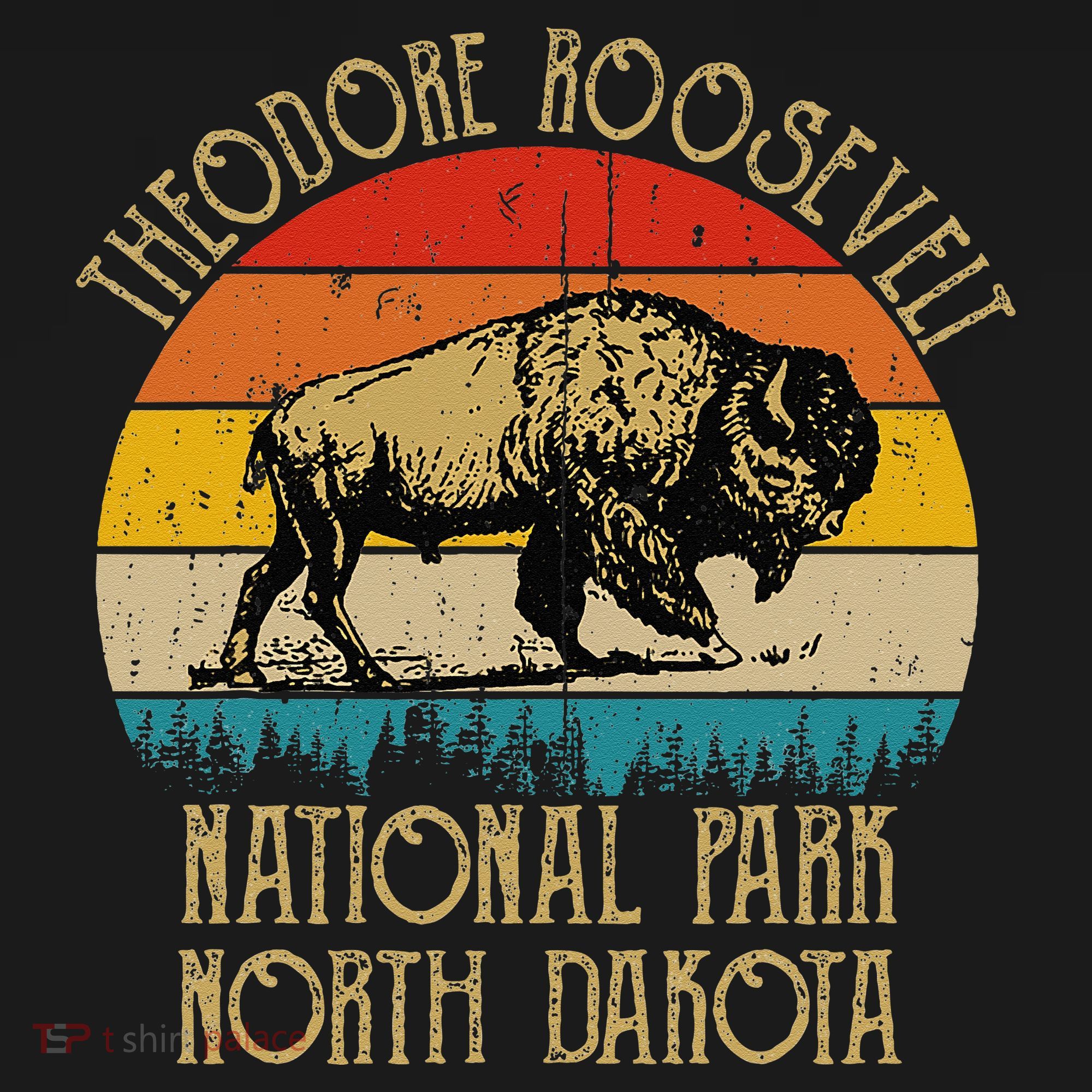 Theodore Roosevelt National Park North Dakota Buffalo Retro T-Shirt