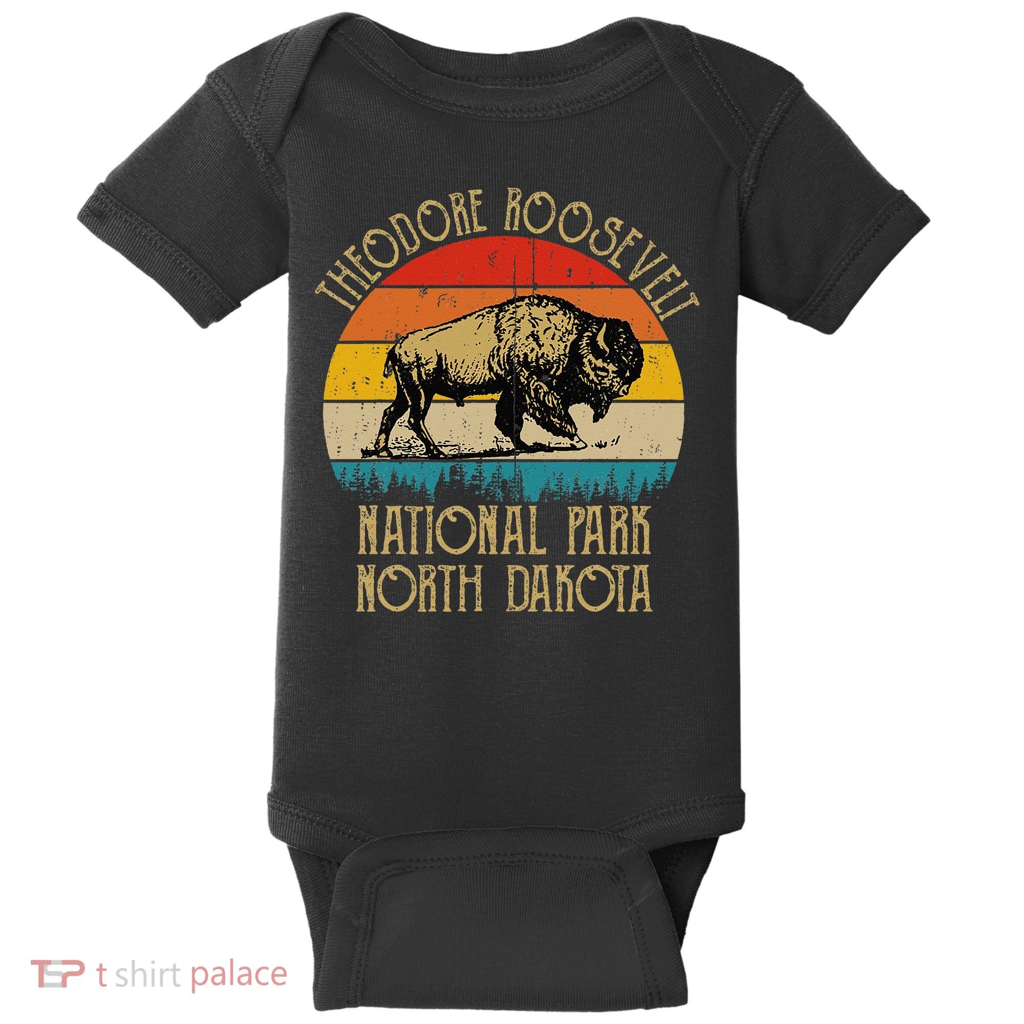 Theodore Roosevelt National Park North Dakota Buffalo Retro Baby Bodysuit