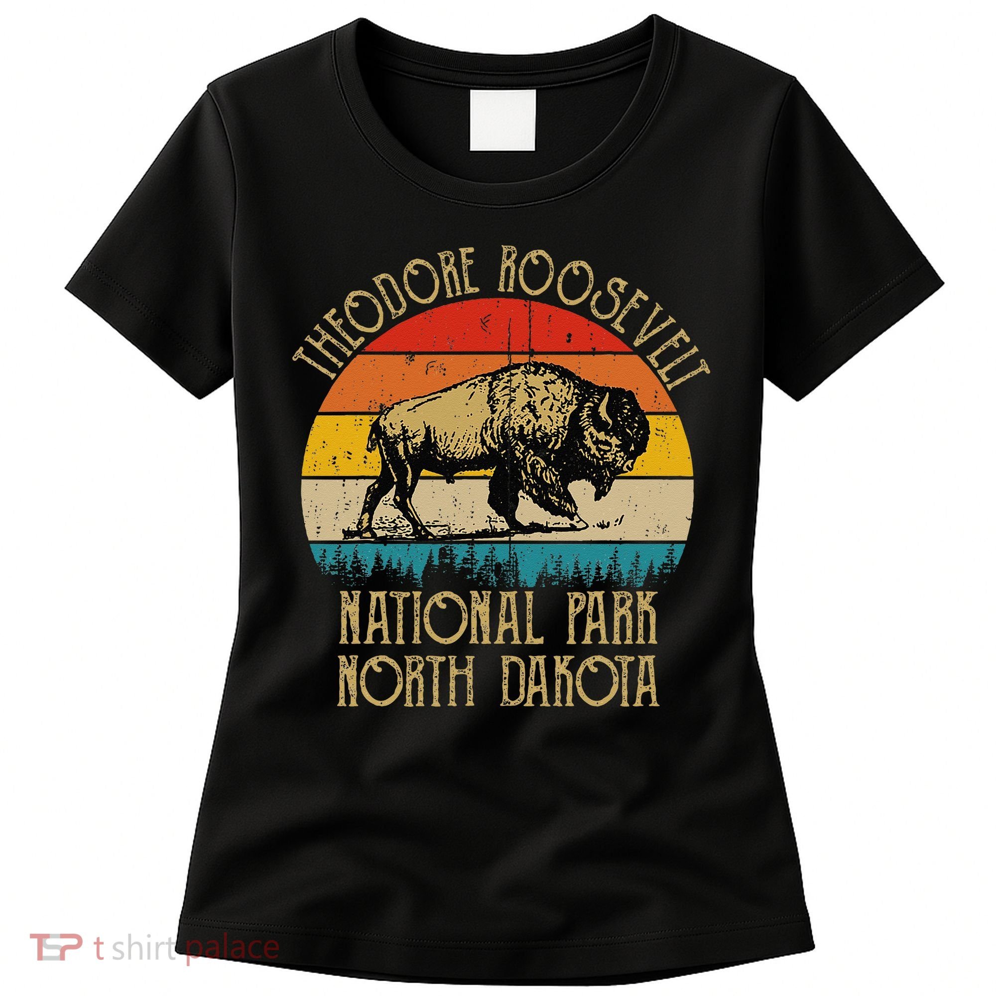 Theodore Roosevelt National Park North Dakota Buffalo Retro Women's T-Shirt