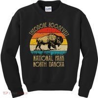 Theodore Roosevelt National Park North Dakota Buffalo Retro Kids Sweatshirt thumb 0