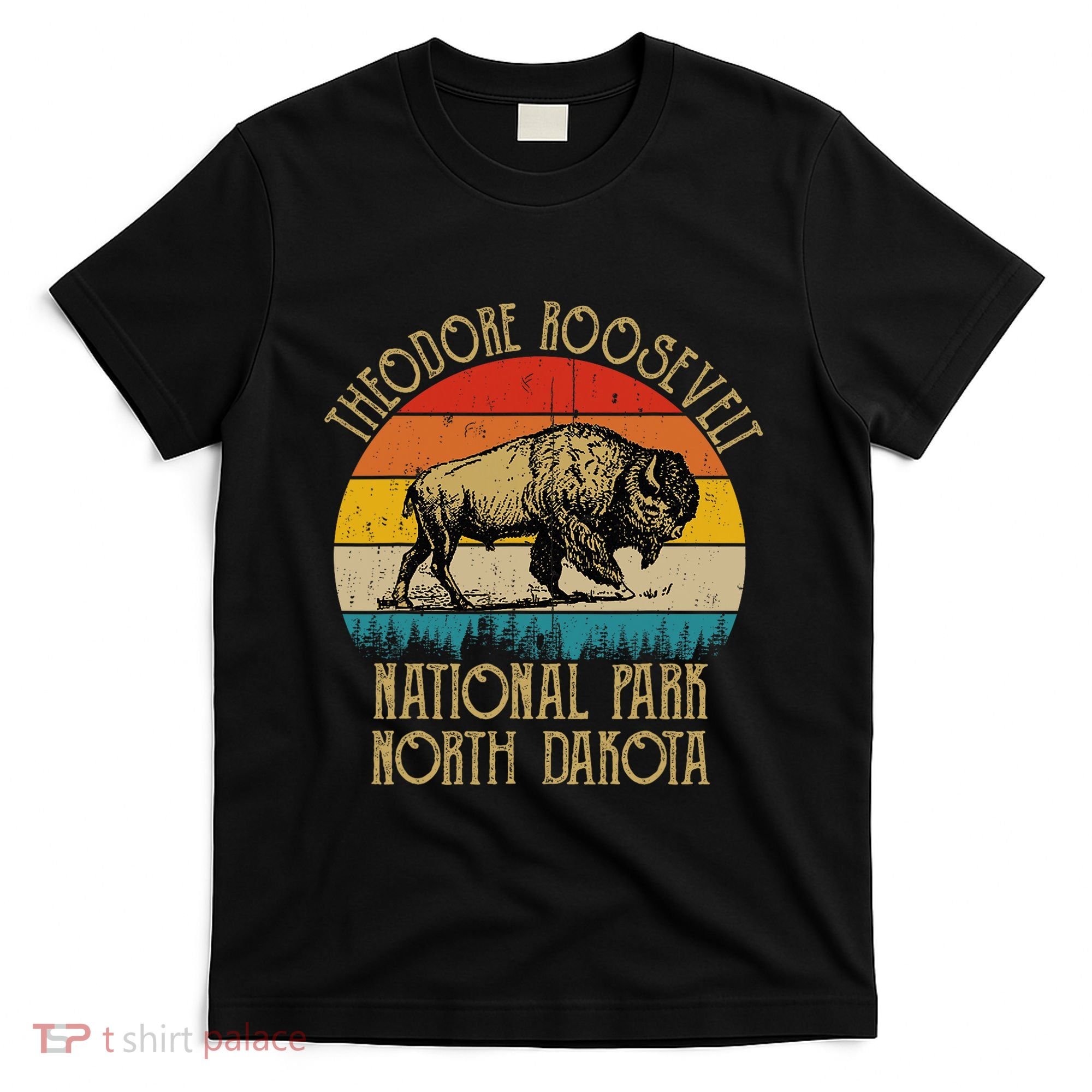 Theodore Roosevelt National Park North Dakota Buffalo Retro T-Shirt