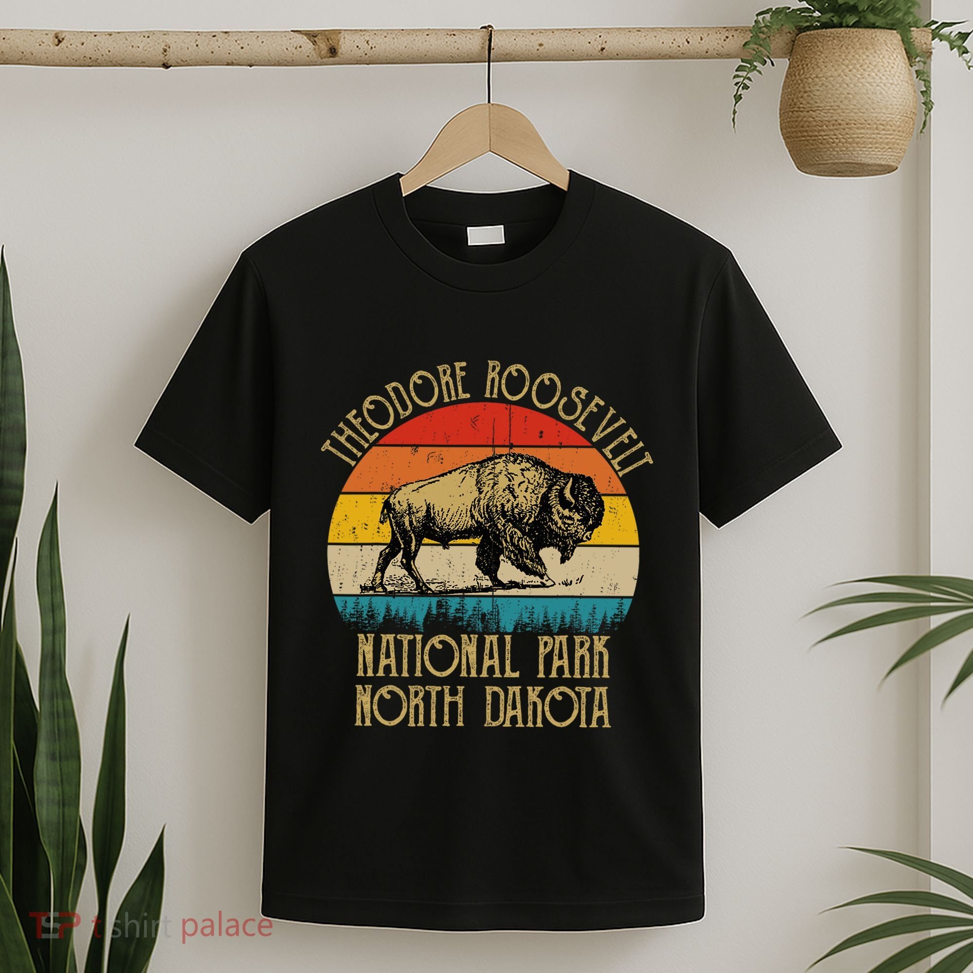 Theodore Roosevelt National Park North Dakota Buffalo Retro T-Shirt