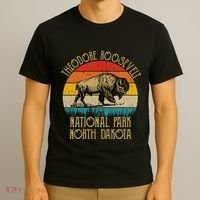 Theodore Roosevelt National Park North Dakota Buffalo Retro T-Shirt thumb 3
