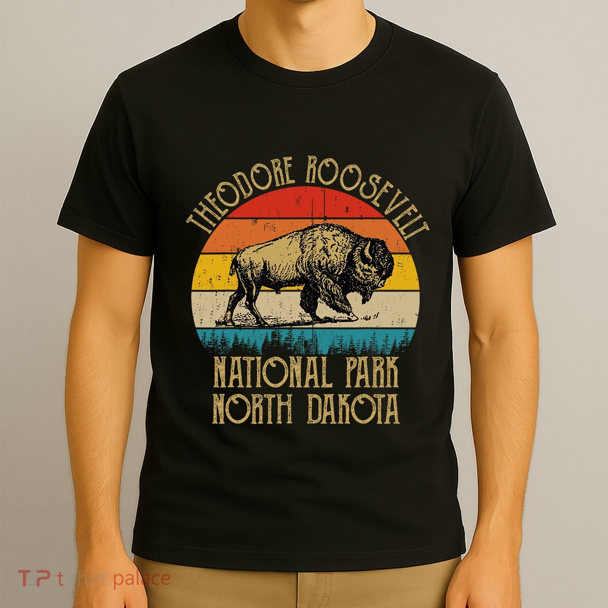 Theodore Roosevelt National Park North Dakota Buffalo Retro T-Shirt
