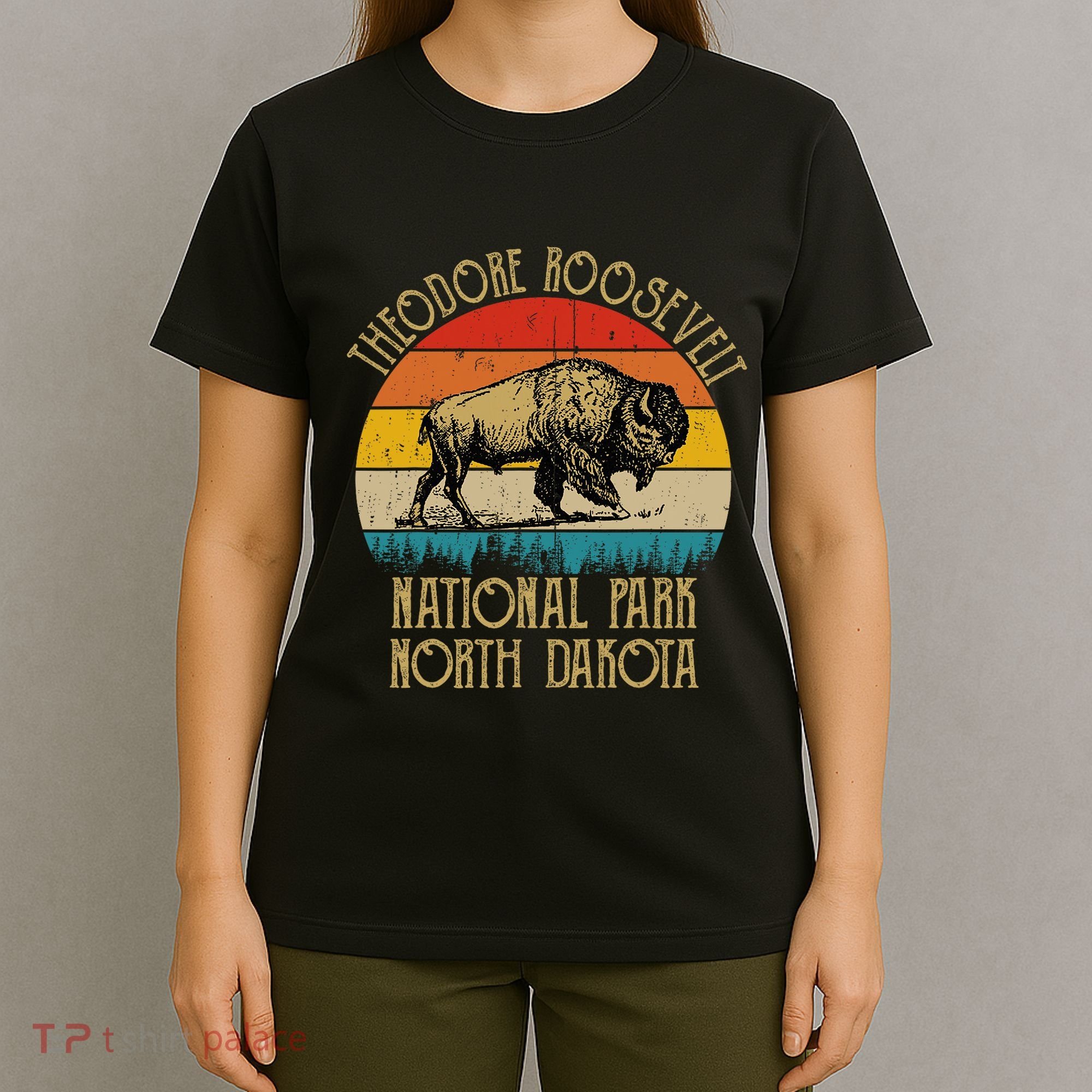 Theodore Roosevelt National Park North Dakota Buffalo Retro T-Shirt