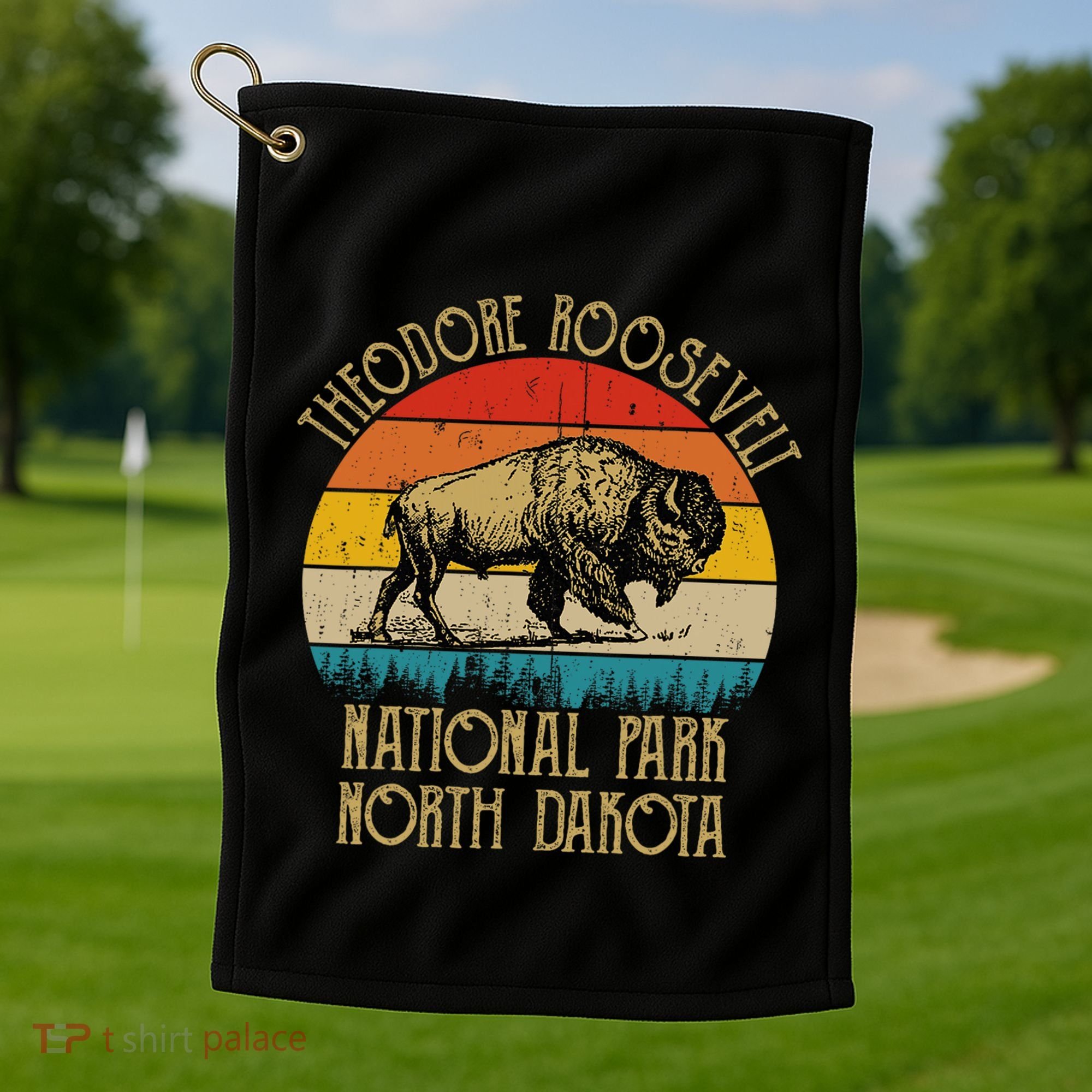 Theodore Roosevelt National Park North Dakota Buffalo Retro Golf Towel