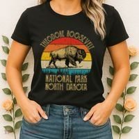 Theodore Roosevelt National Park North Dakota Buffalo Retro Women's T-Shirt thumb 2