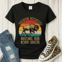 Theodore Roosevelt National Park North Dakota Buffalo Retro Women's T-Shirt thumb 3