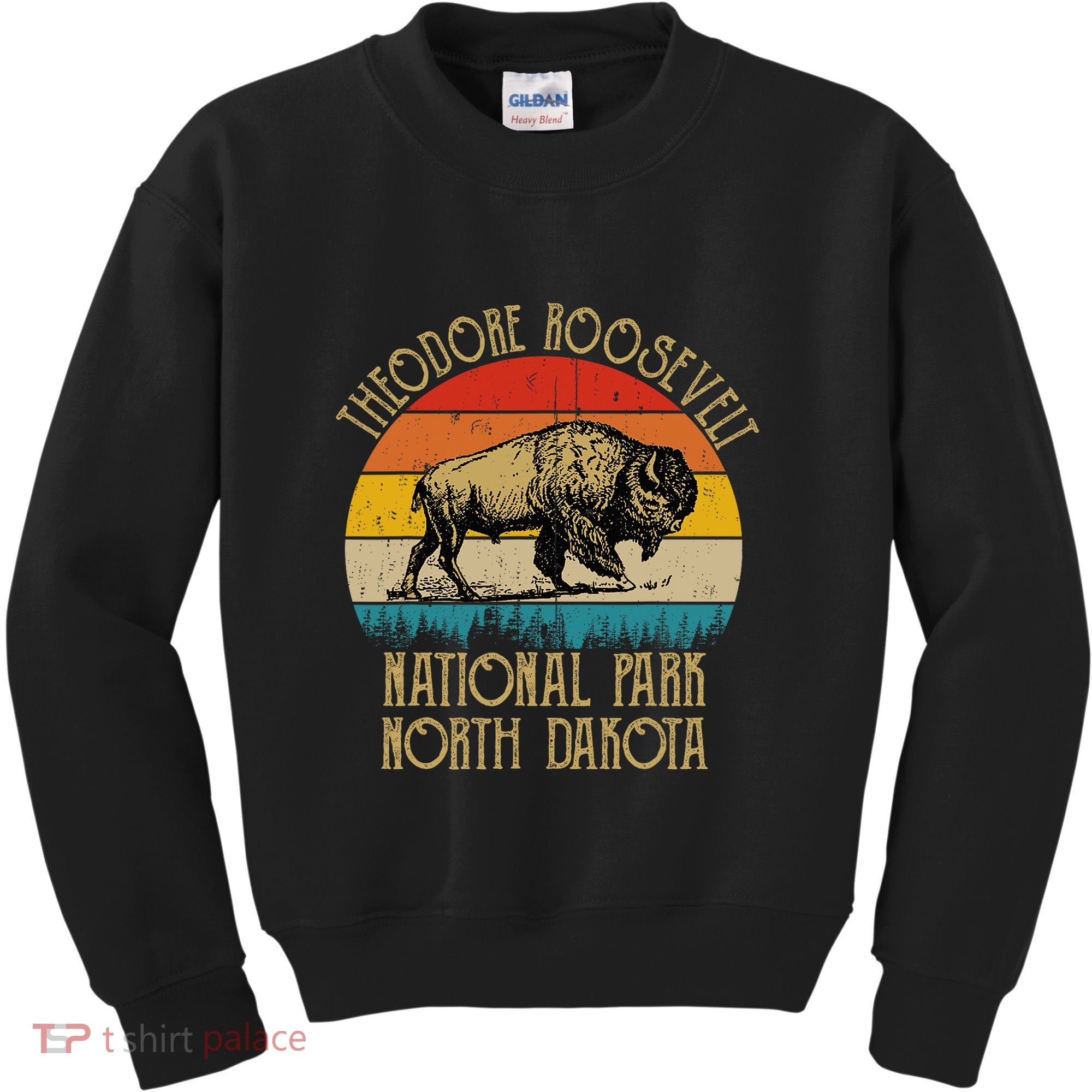 Theodore Roosevelt National Park North Dakota Buffalo Retro Kids Sweatshirt