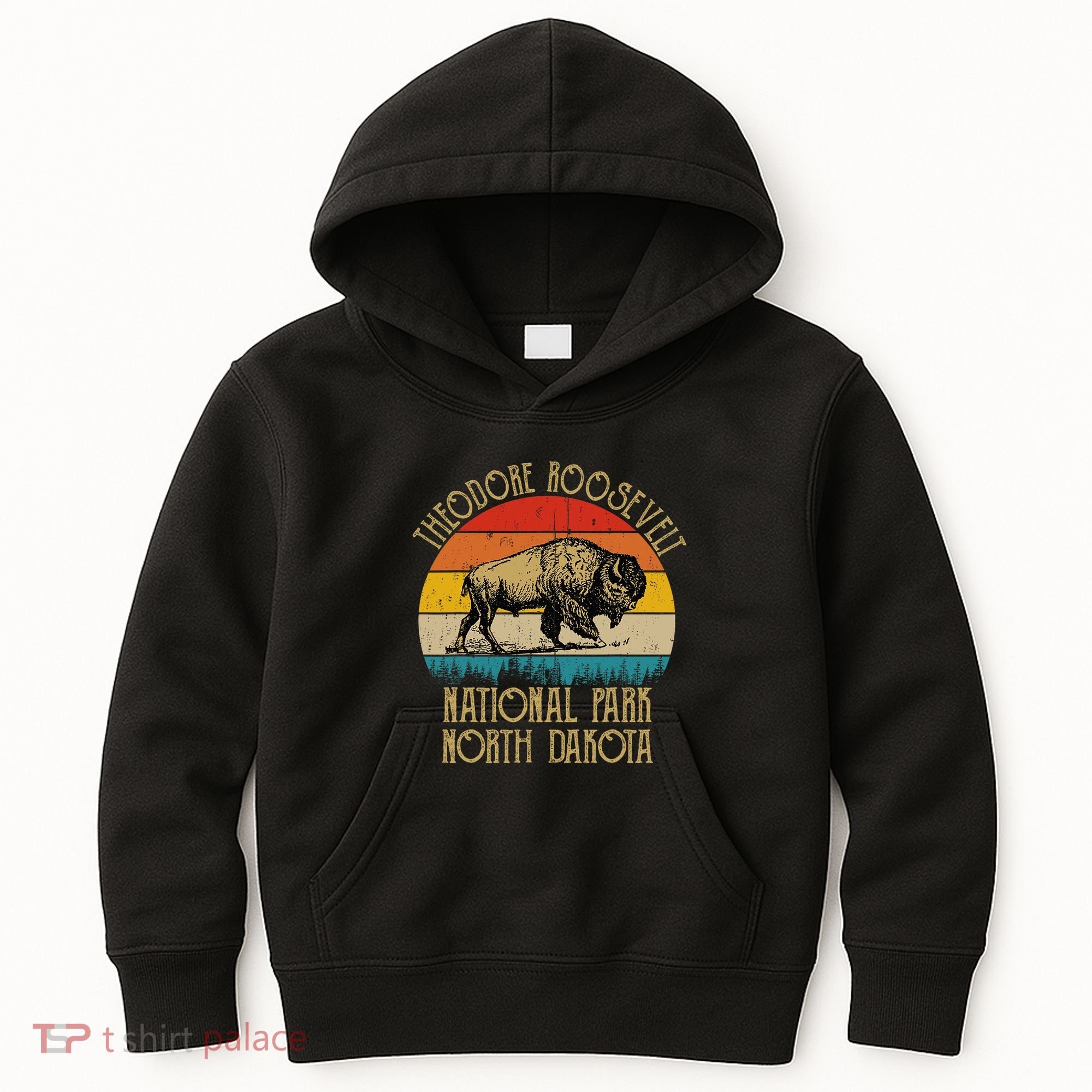 Theodore Roosevelt National Park North Dakota Buffalo Retro Kids Hoodie