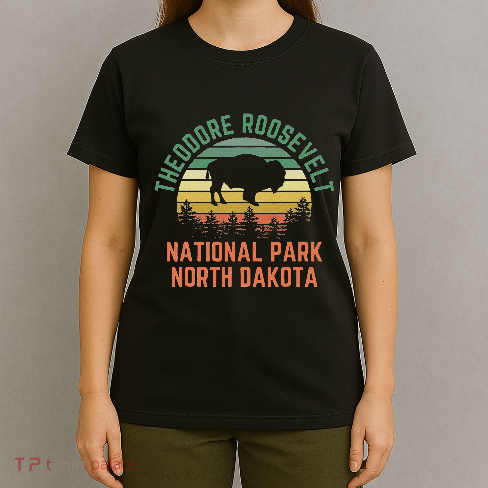 Theodore Roosevelt National Park North Dakota Buffalo Retro T-Shirt